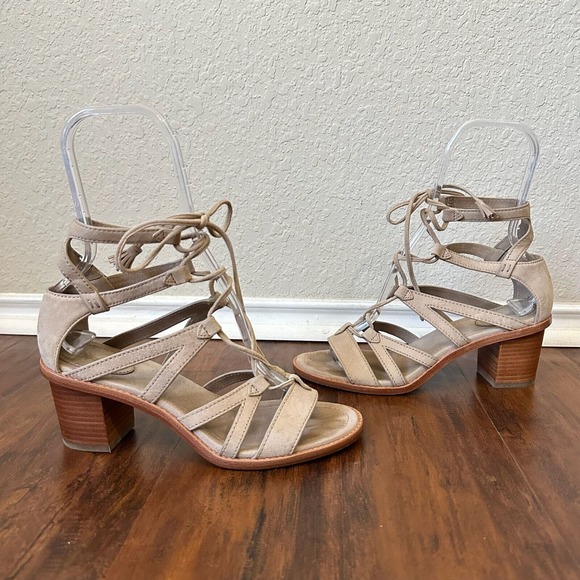 FRYE Brielle Gladiator Lace-Up Sandals Stacked Heel Beige - Picture 2 of 11